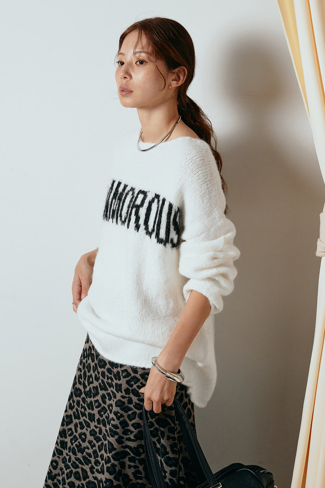 [SET]フロントロゴデザインニットトップス+レオパードロングスカート(2set)