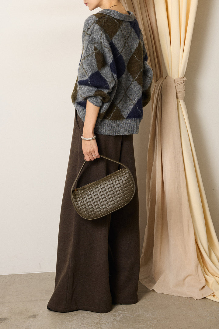 [SET]アクリルモヘアアーガイルキーネックプルオーバー+サイドベルトパンツ(2set)