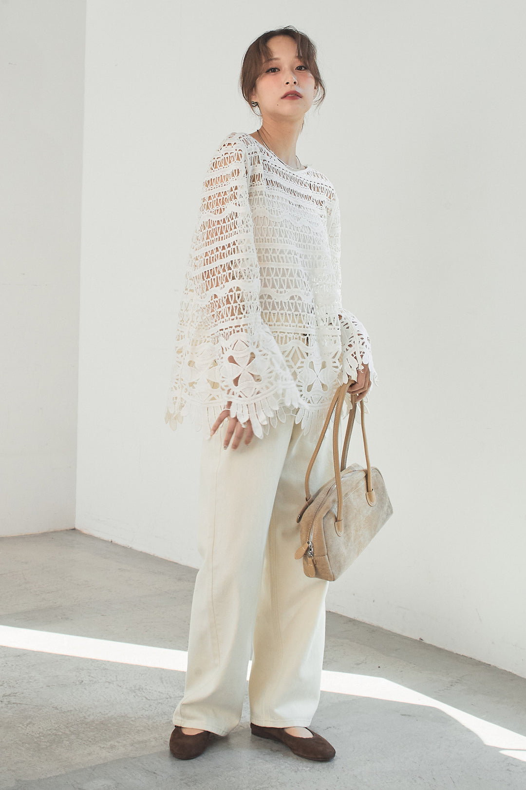 [SET]裾デザインメッシュプルオーバー+スプリングカラーデニムパンツ(2set)