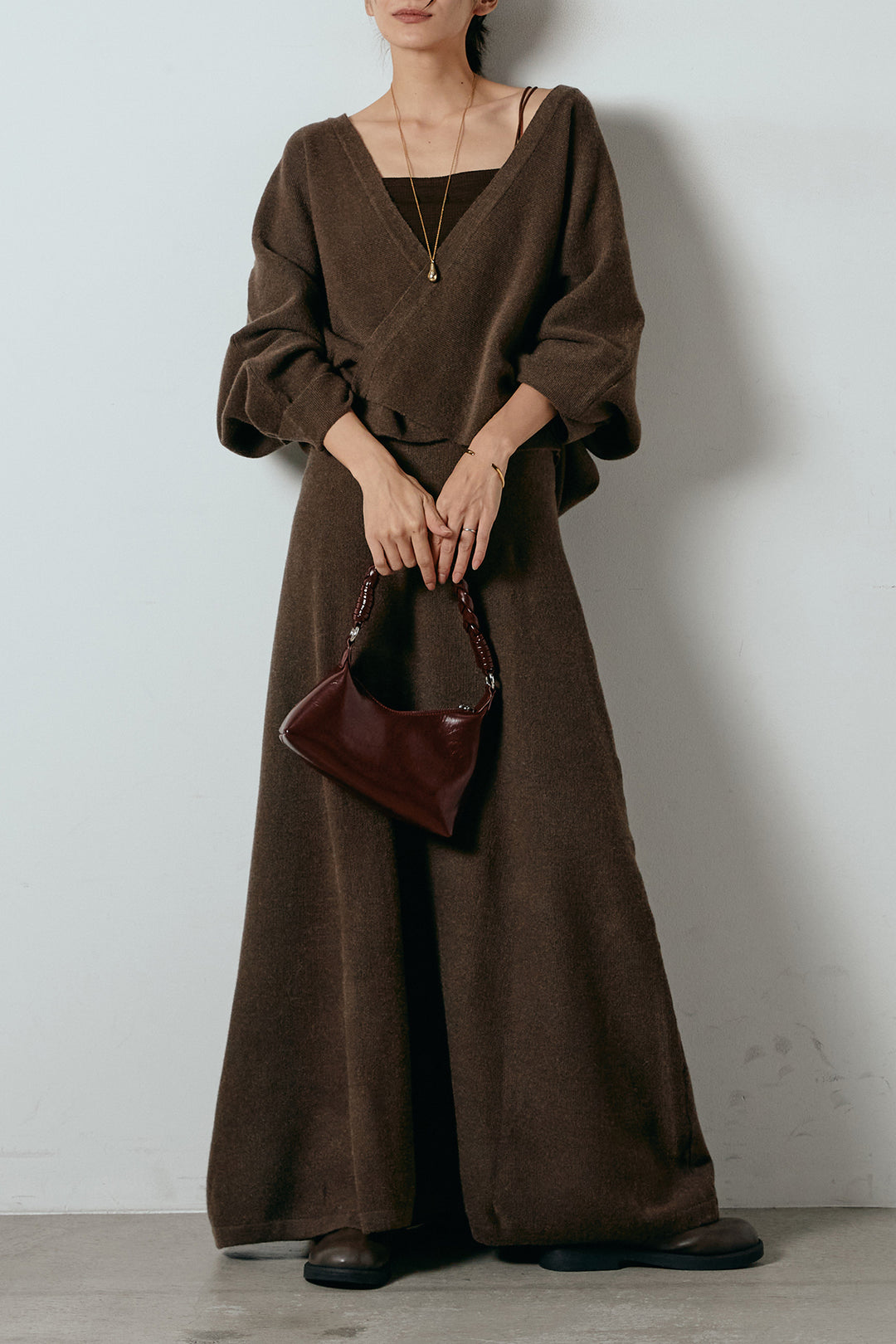 [SET]カシュクールニットカーディガン+ニットロングスカート(2set)