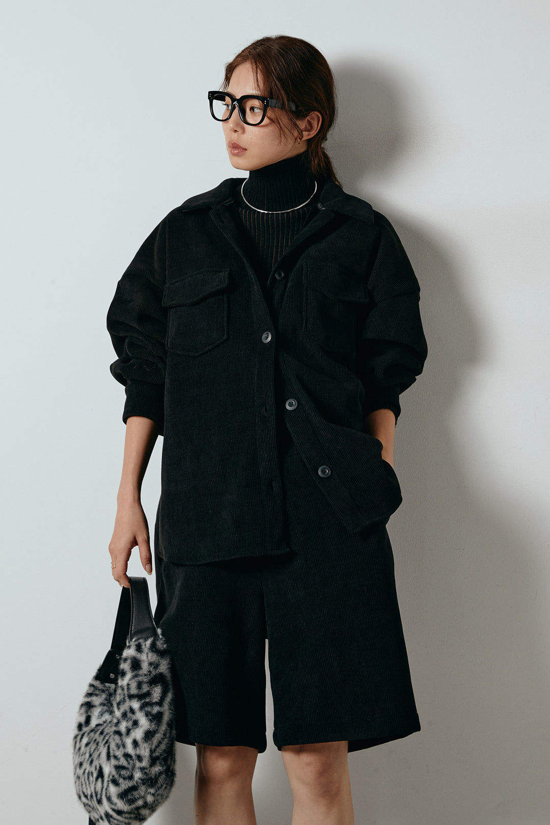 [SET]襟付きコーデュロイポケットシャツ+リラックスコーデュロイハーフパンツ(2set)