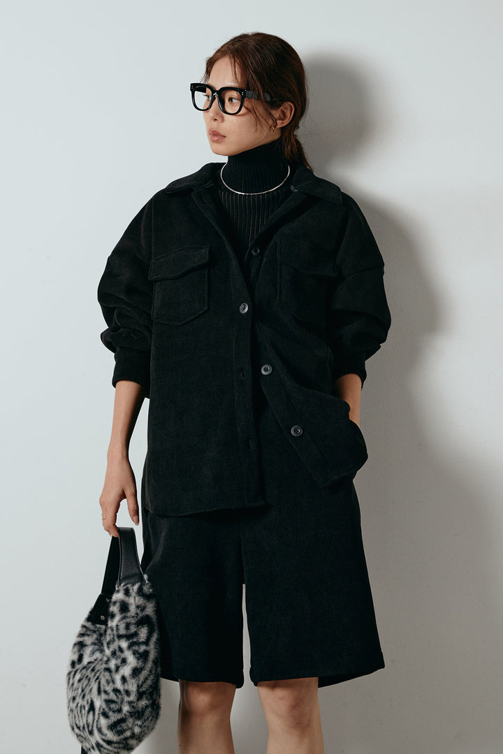 [SET]襟付きコーデュロイポケットシャツ+リラックスコーデュロイハーフパンツ(2set)