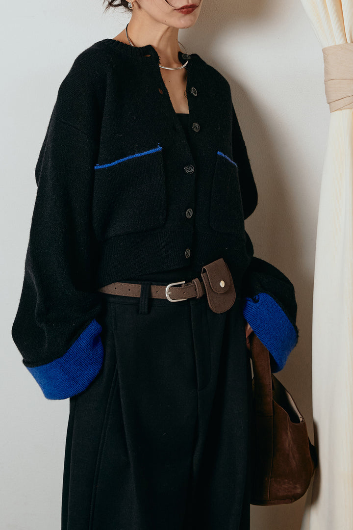 [SET]アルパカタッチダブルフェイスカーディガン+ポーチベルト付きカーブパンツ(2set)