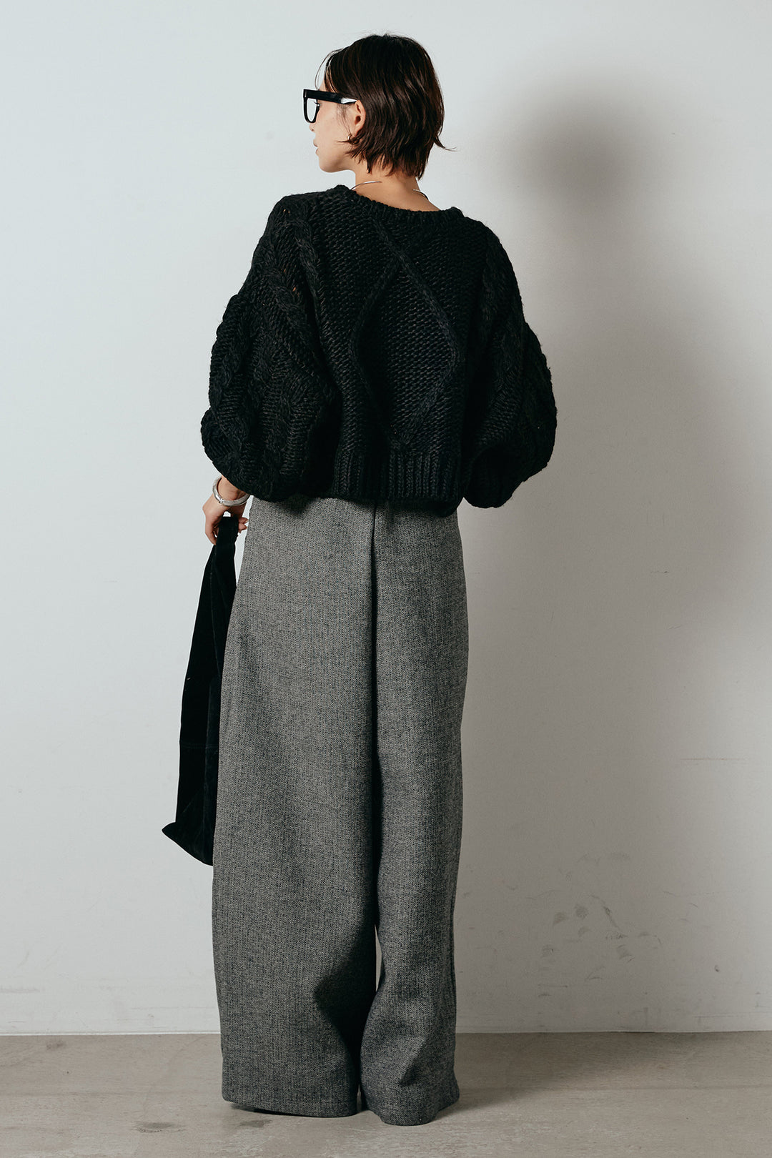[SET]ロービングケーブルショート丈プルオーバー+サイドボタンツイードタックパンツ(2set)
