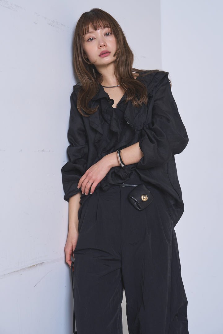 [SET]フリルボタンブラウス+ドライタフタタックバレルパンツ(2set)