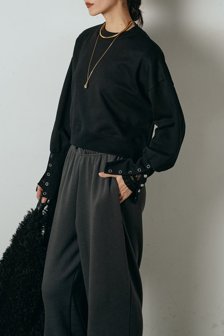 [SET]裏毛バックオープンプルオーバー+ストレッチレースクルーネックインナー(2set)