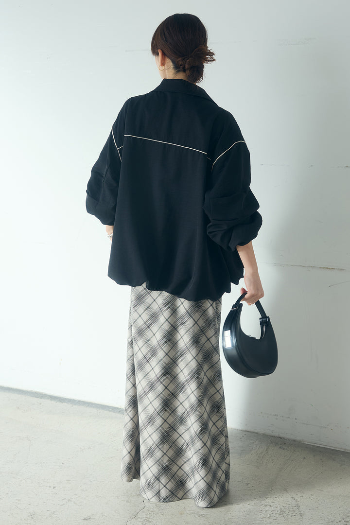 [SET]合繊ツイルバルーンジャケット+タータンチェック柄フロントデザインスカート(2set)