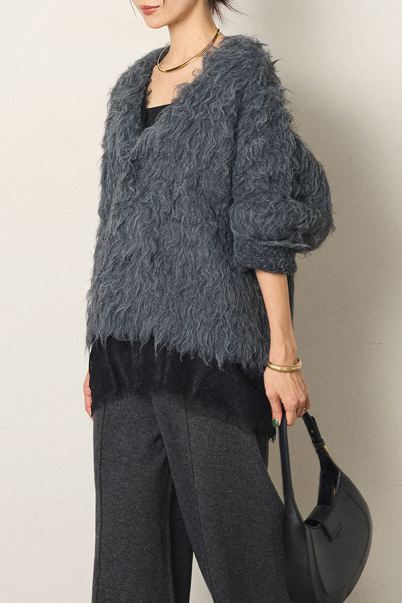 [SET]起毛シャギーニットカーディガン+レース切り替えキャミソール(2set)