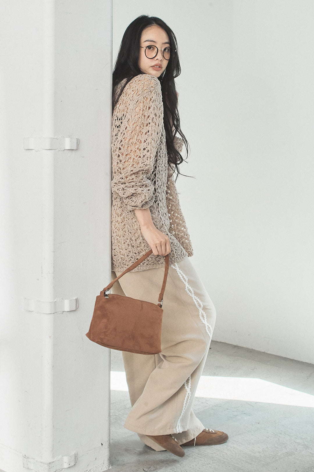 [SET]リラックスメッシュニットトップス+刺繡テープラインパンツ(2set)