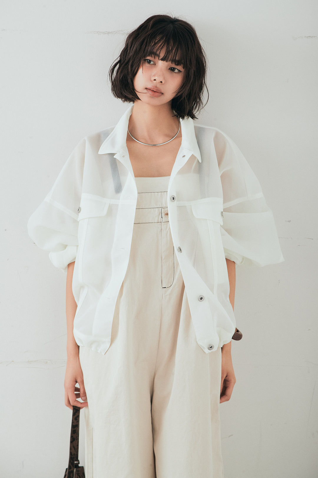 [SET]シアーダンボールサイドドロストジャケット+綿ツイルアシメサロペット(2set)