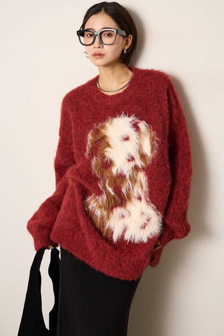 [SET]シャギーニュアンスアニマルニット+リブナローニットスカート(2set)