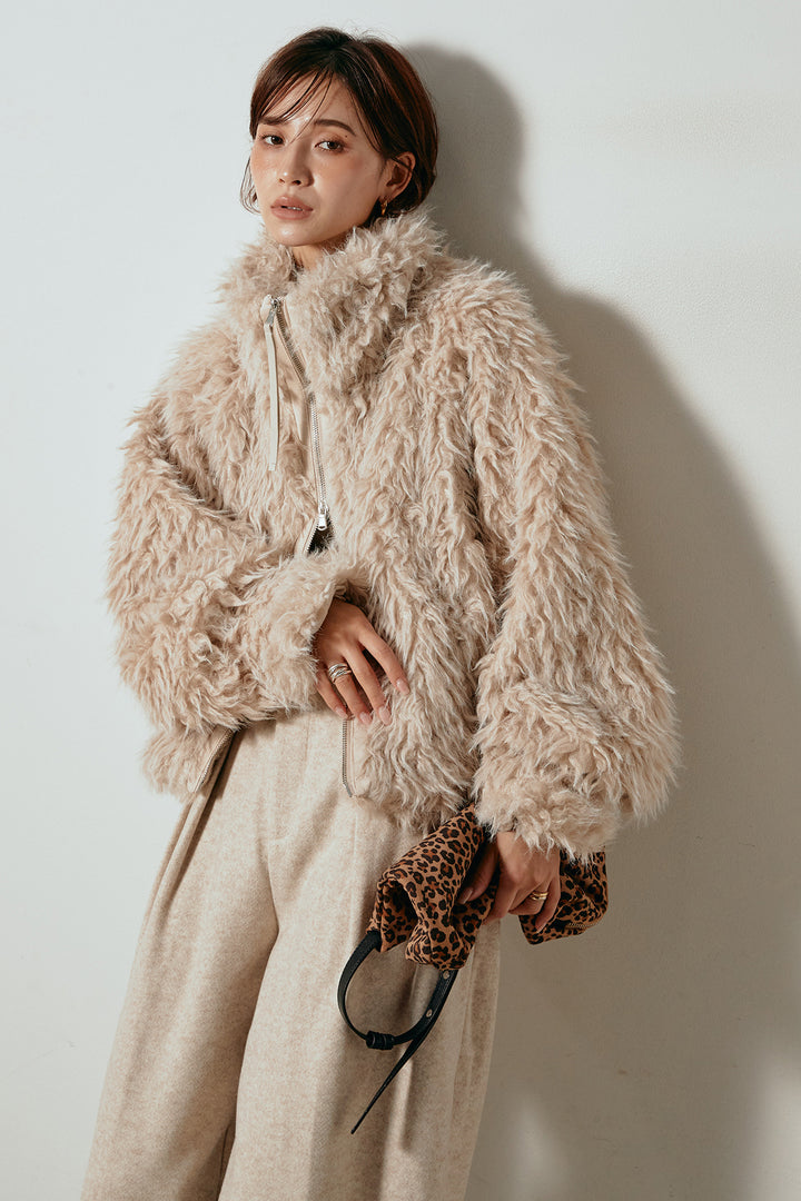 [SET]ミックスシープファースタンドブルゾン+フェイクウールタックトラウザーズパンツ(2set)