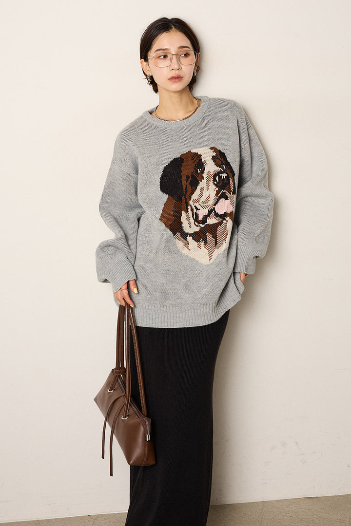 [SET]アニマルジャガード柄ニットトップス+リブナローニットスカート(2set)