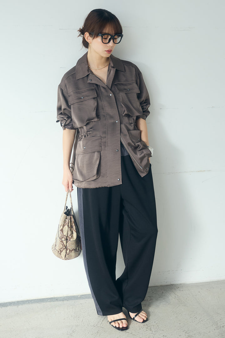 [SET]サテンライトブルゾン+異素材切り替えスウェットパンツ(2set)