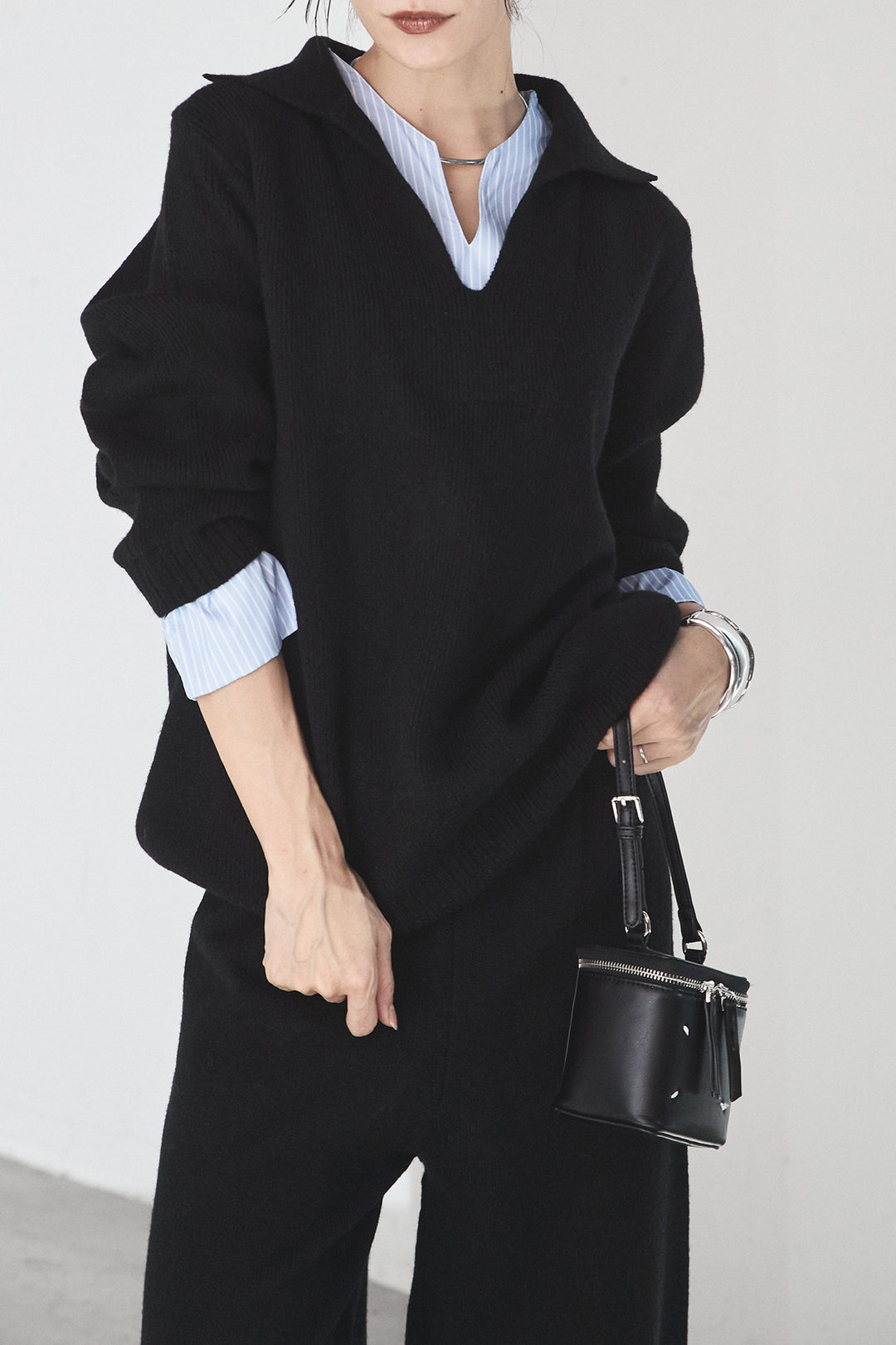 [SET]ストライプドッキングニットポロSETUP