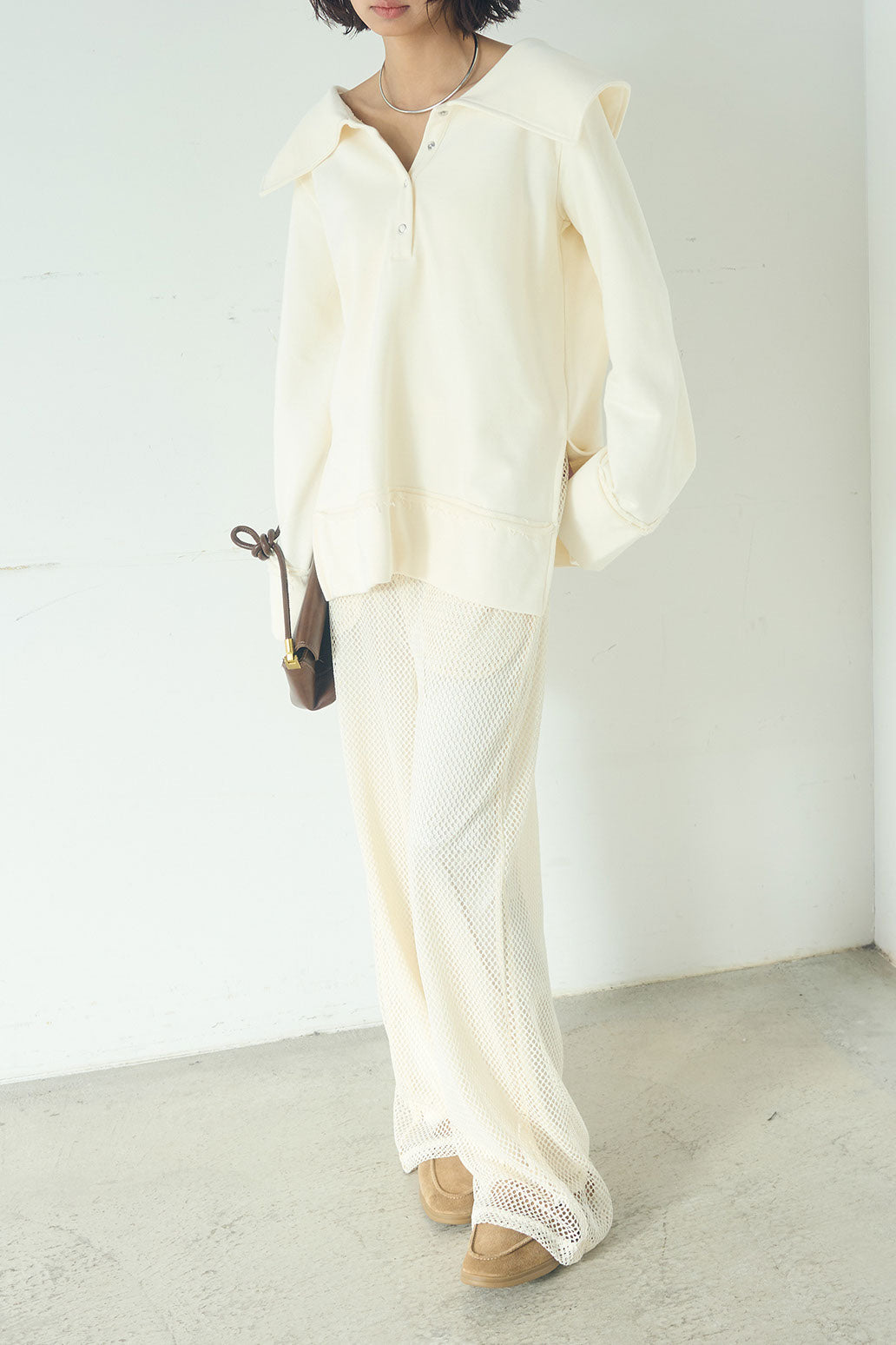 [SET]ビッグカラー2WAYスウェットトップス+メッシュリラックスパンツ(2set)