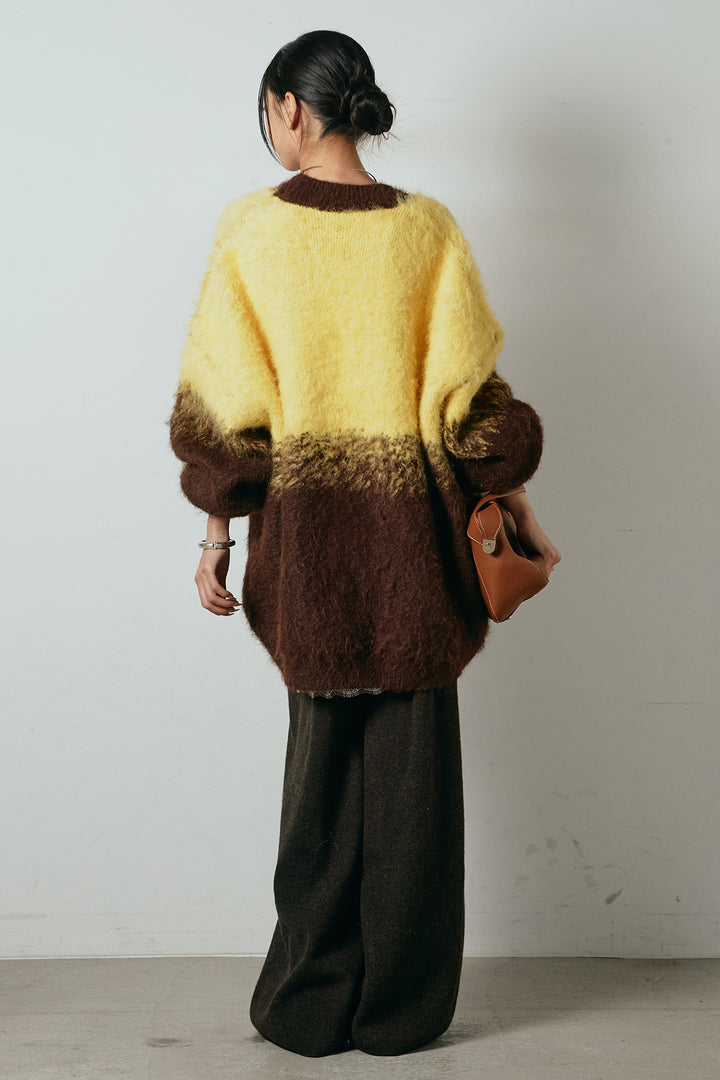 [SET]起毛グラデーションニットカーディガン+レース切り替えキャミソール+センターラインニットパンツ(3set)