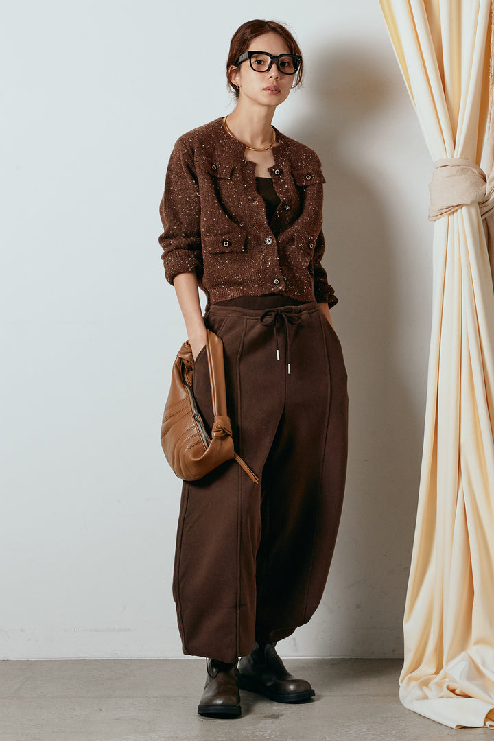 [SET]ネップニットカーディガン+スウェットワイドカーブパンツ(2set)