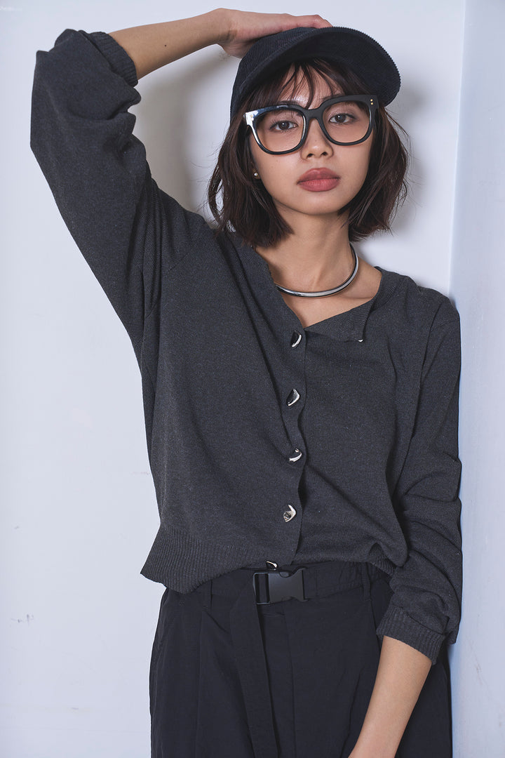 [SET]リサイクルポリニュアンス釦カーデ+撥水加工ナイロンスカート(2set)