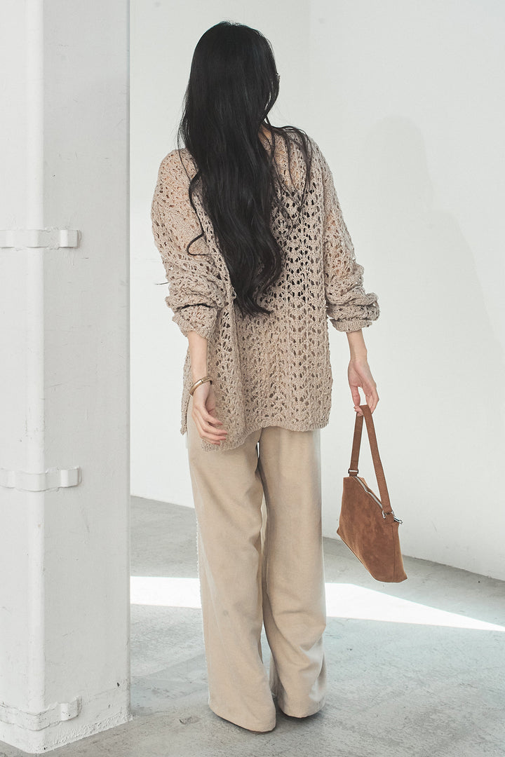 [SET]リラックスメッシュニットトップス+刺繡テープラインパンツ(2set)