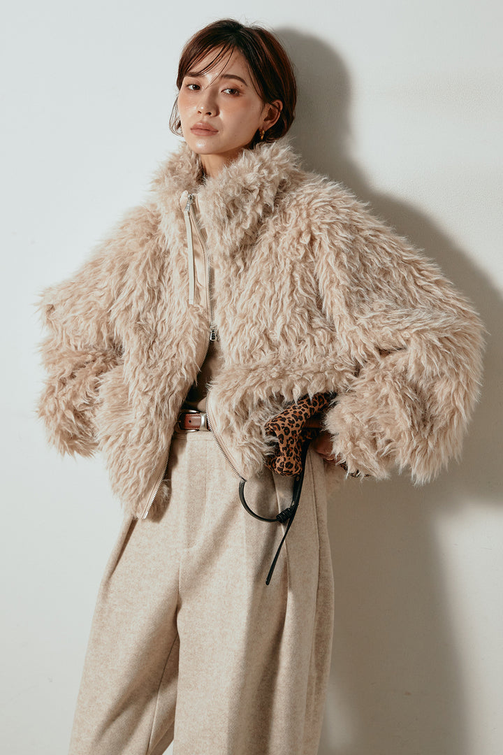 [SET]ミックスシープファースタンドブルゾン+フェイクウールタックトラウザーズパンツ(2set)