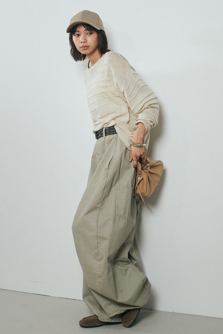[SET]麻混リラックスニットトップス+ベルト付きカラーデニムパンツ(2set)
