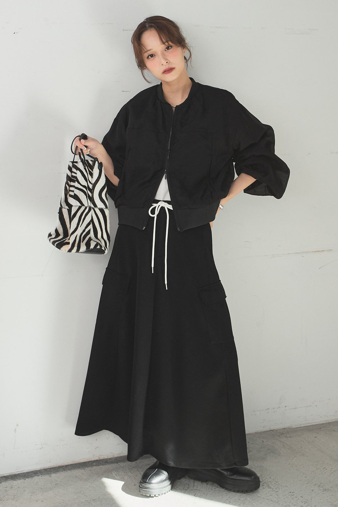 [SET]シアー×ポンチブルゾン+リラックススウェットスカート(2set)