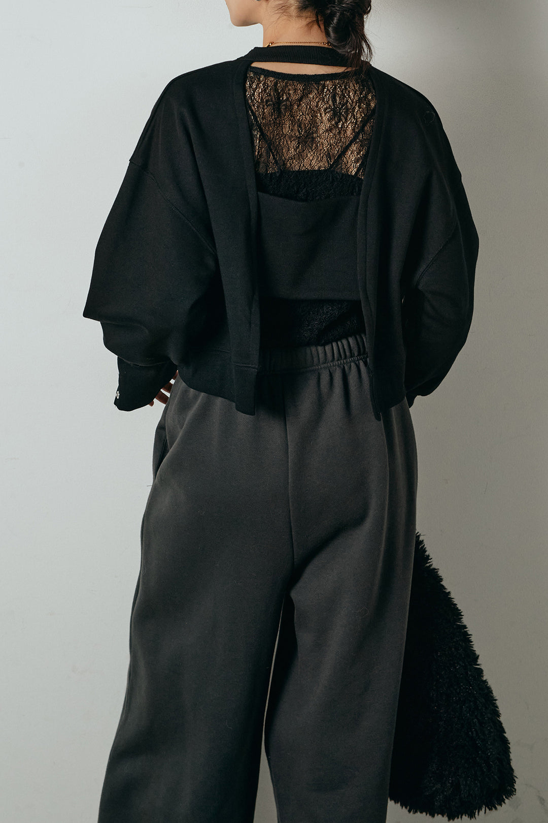 [SET]裏毛バックオープンプルオーバー+ストレッチレースクルーネックインナー(2set)