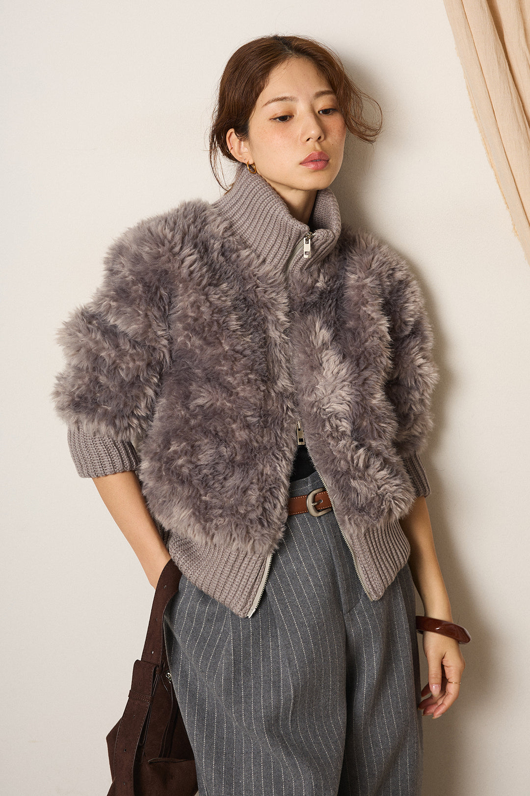 [SET]ハイネックボアブルゾン+ウールライクストライプパンツ(2set)