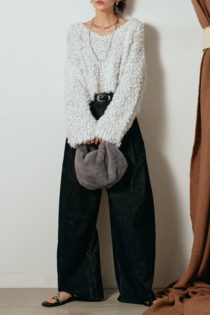 [SET]深Vネックチョウチョヤーンニットトップス+フロントタック入りコーデュロイパンツ(2set)