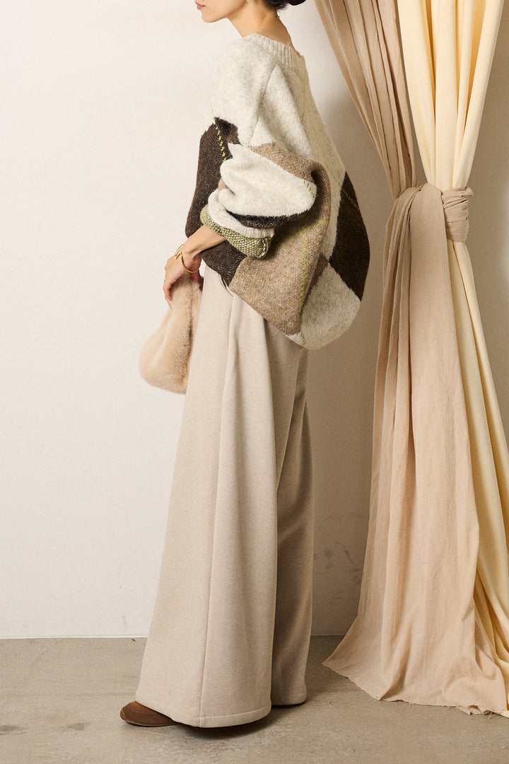 [SET]ルーズアーガイルVネックニット+サイドベルトパンツ(2set)