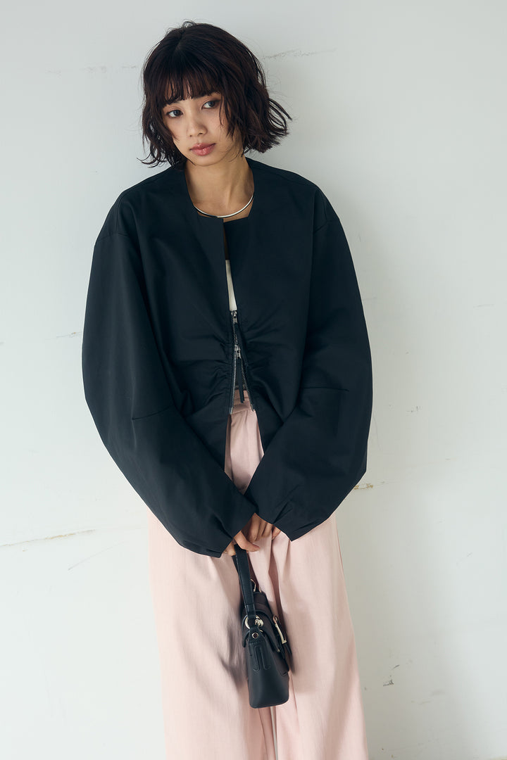 [SET]ノーカラーフロントギャザージップアウター+ツイルメニータックパンツ(2set)