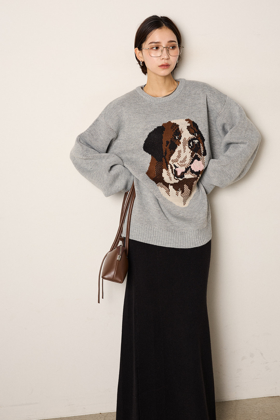 [SET]アニマルジャガード柄ニットトップス+リブナローニットスカート(2set)