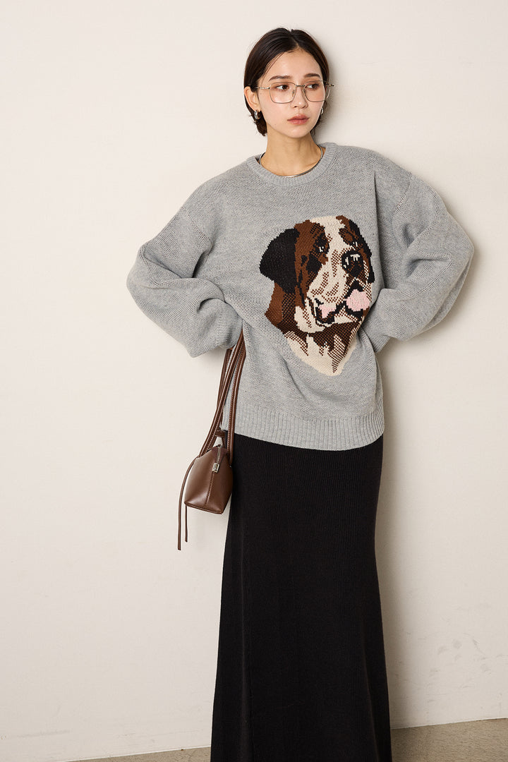 [SET]アニマルジャガード柄ニットトップス+リブナローニットスカート(2set)