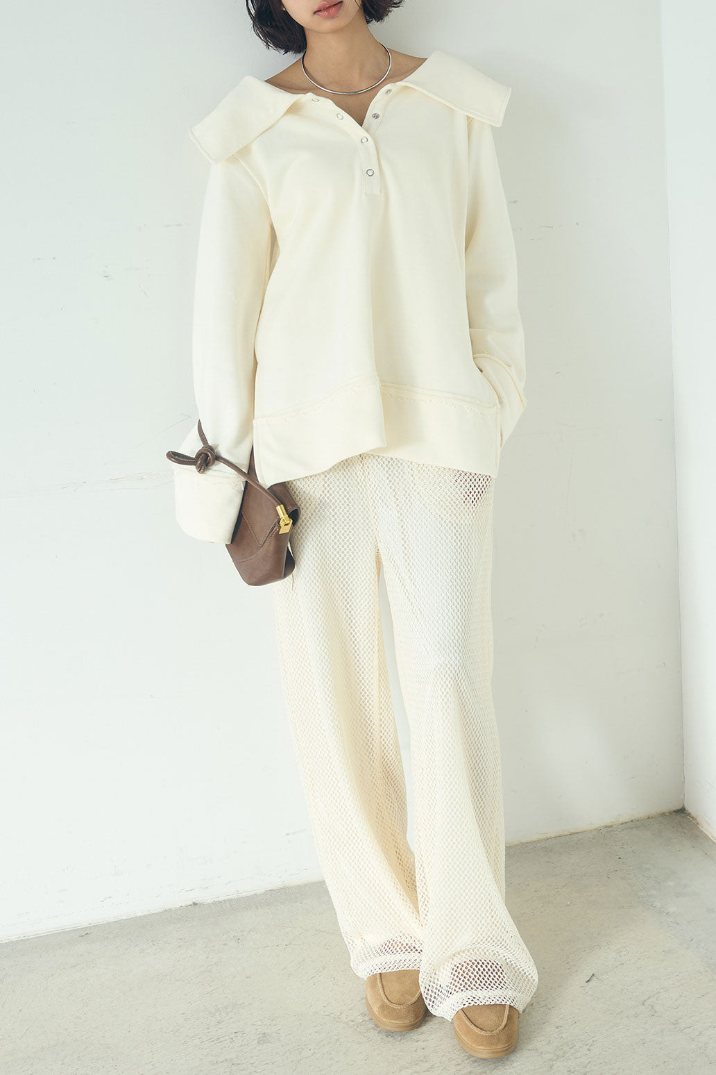 [SET]ビッグカラー2WAYスウェットトップス+メッシュリラックスパンツ(2set)