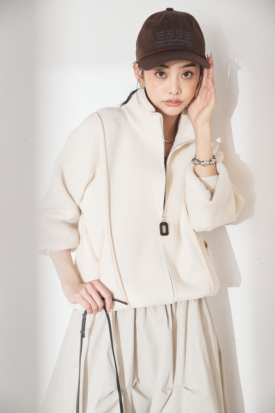 [SET]ハイネックパイピングデザインブルゾン+ランダムタックバルーンスカート(2set)