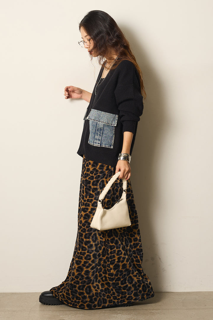 【即納】デニムポケットジップニットカーディガン