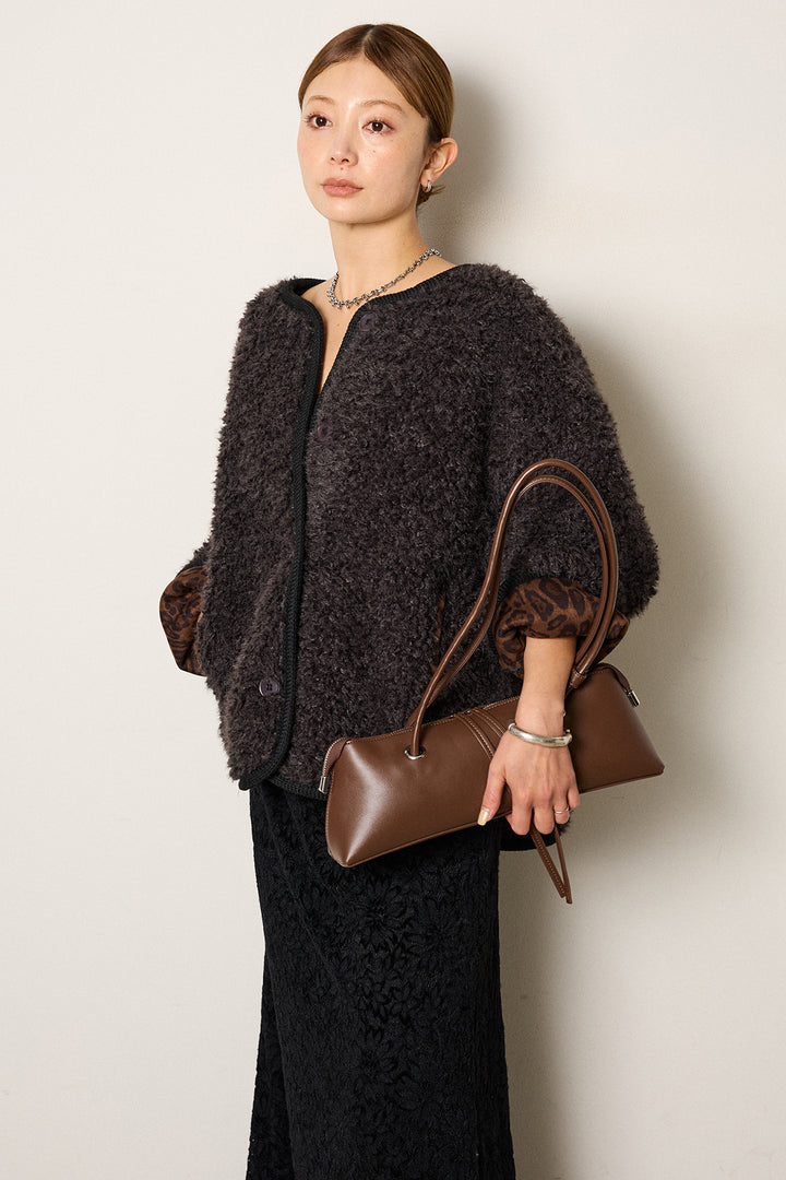 [SET]ノーカラー裏地レオパードボアアウター+花柄刺繍ベロアフレアスカート(2set)