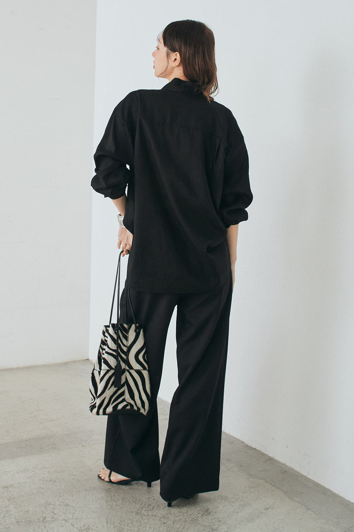 [SET]ニュアンスボータイブラウス+斜めボタンタック入りスラックス(2set)