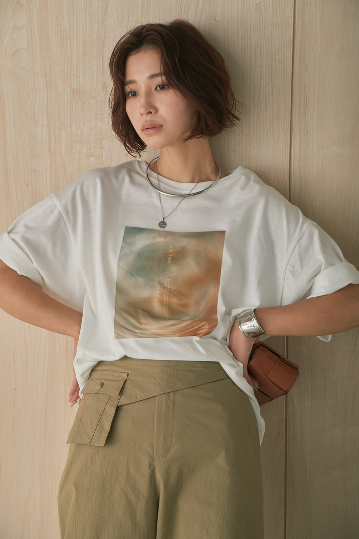 [SET]MarbleプリントTシャツ+ポケットベルト付きニーサイドタックパンツ(2set)
