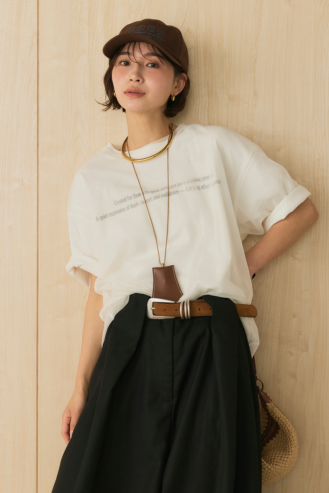 【即納】綿天竺Tシャツ×チュールトップス