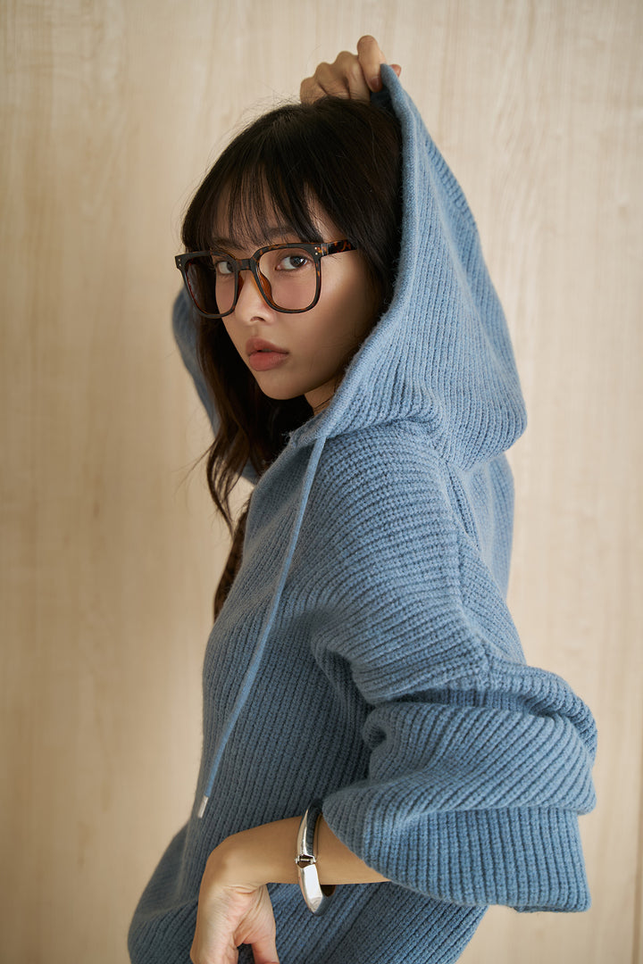 [SET]アルパカタッチフードトップス+ベルト付き配色ステッチワイドパンツ(2set)