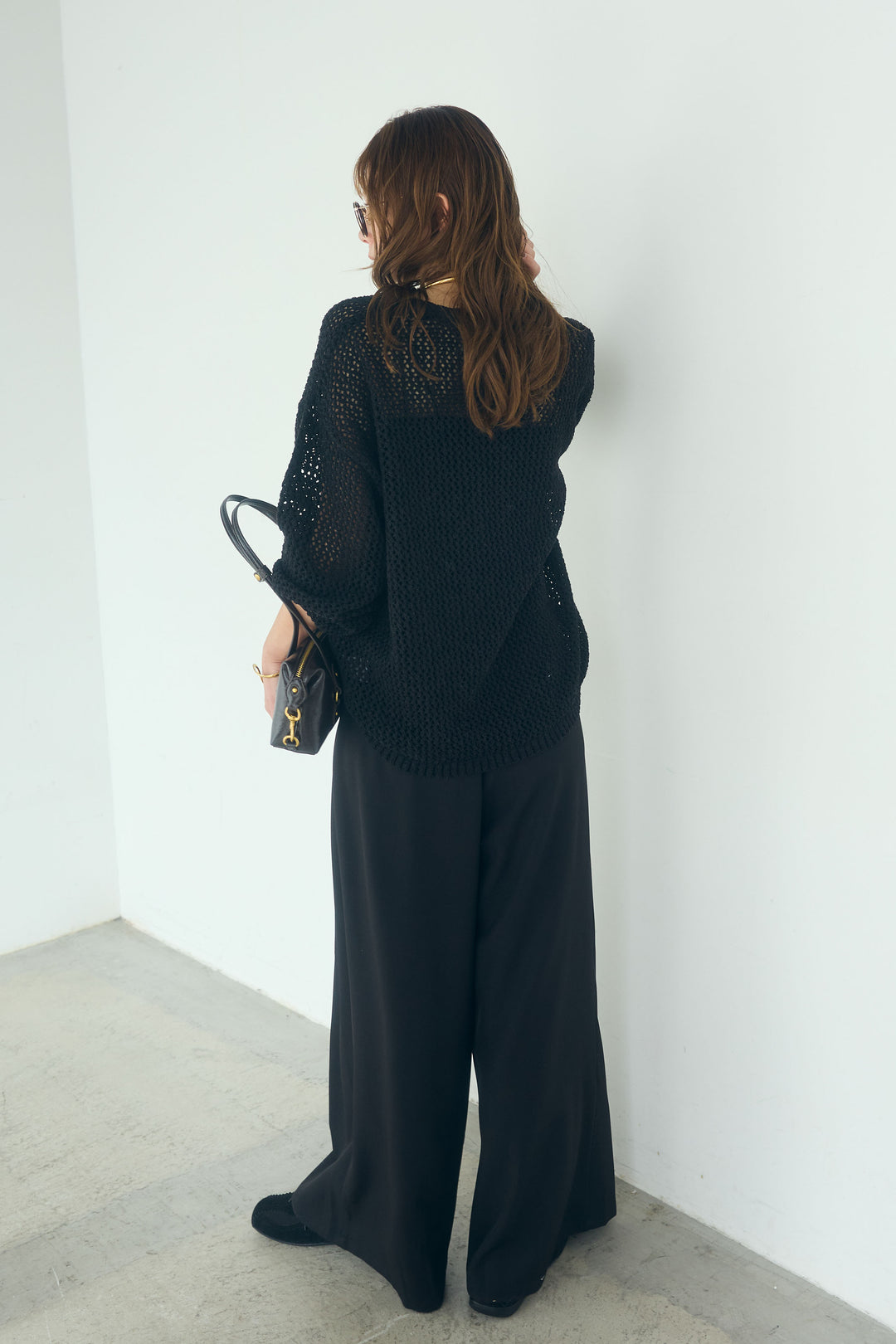 【即納】ミックスメッシュキーネックプルオーバー
