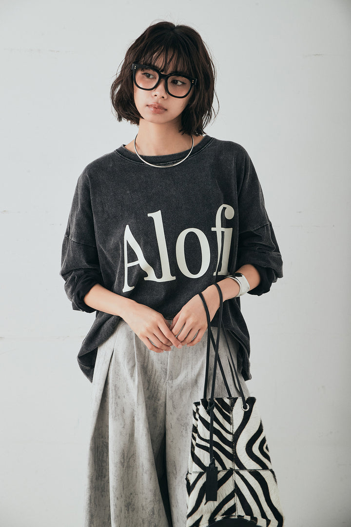 [SET]裾センタードロストロゴプリントワイドTシャツ+紐ベルト付きかすれ柄ワイドスラックス(2set)