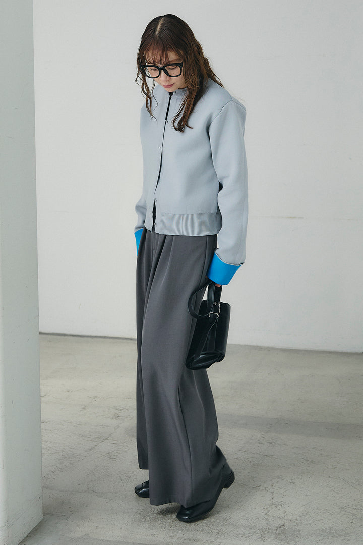 [SET]リバーシブル配色ニットカーディガン+ベルト付きツータックワイドパンツ(2set)