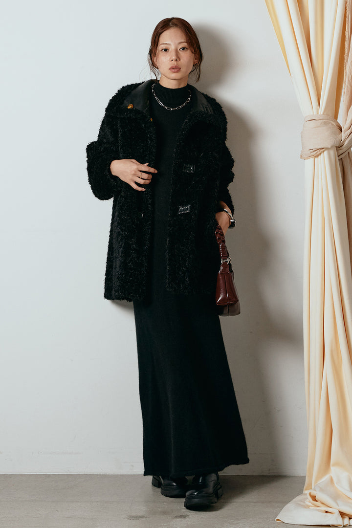 [SET]リバーシブルボアアウター+ノースリーブニットロングワンピース(2set)