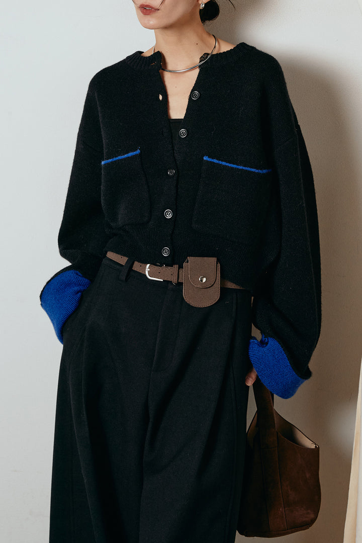 [SET]アルパカタッチダブルフェイスカーディガン+ポーチベルト付きカーブパンツ(2set)