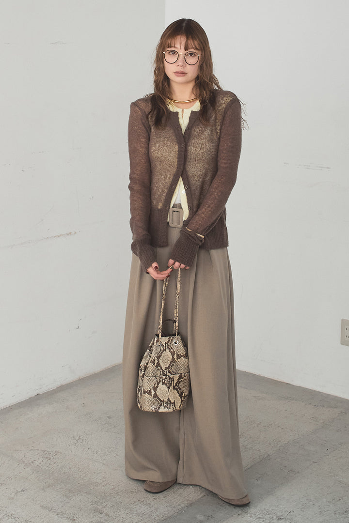 [SET]モヘア透かし編みレイヤードアンサンブルセット+ベルト付きツータックワイドパンツ(2set)