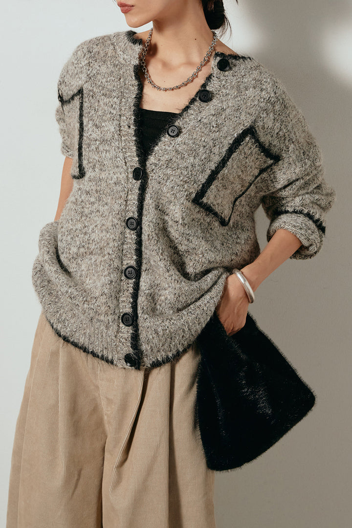 [SET]ミックスニットポケットカーディガン+フロントタック入りコーデュロイパンツ(2set)