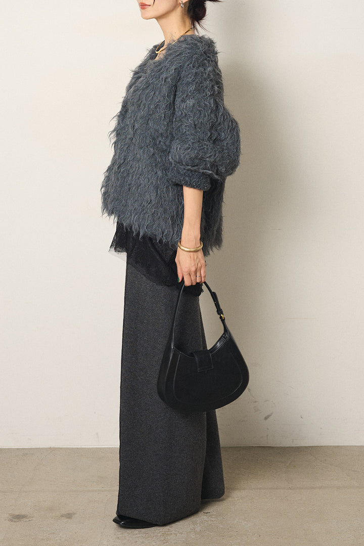 [SET]起毛シャギーニットカーディガン+センターラインニットパンツ(2set)